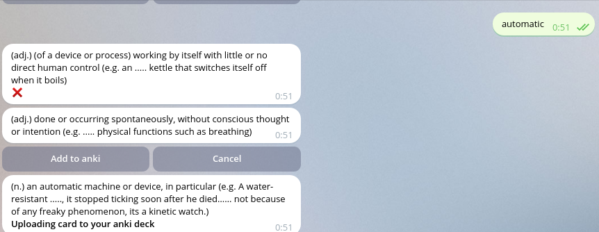 ankigenbot uploading a selected definition to Anki