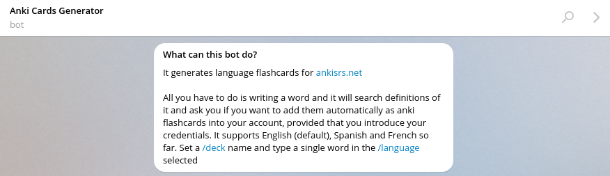 ankigenbot help message in Telegram