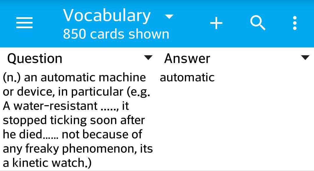 A generated card inside Anki